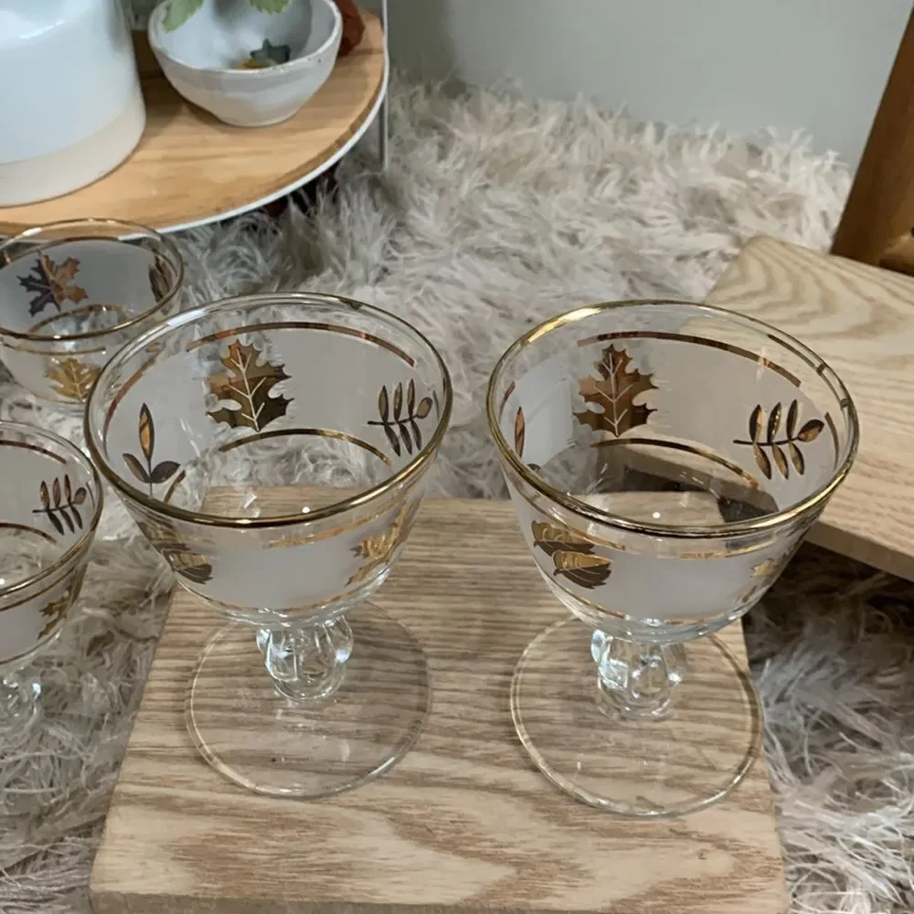 Vintage Golden Foliage‎ Libby 8982 4oz Cocktail Glasses Set Of 6 Made In USA